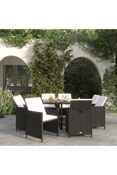 Concept Σετ επίπλων κήπου με μαξιλάρια, 9 τεμάχια, μαύρο, πολυρατάν