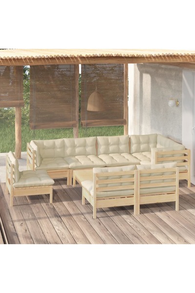 Concept Σετ επίπλων κήπου με κρεμ μαξιλάρια, 9 τεμάχια, μασίφ ξύλο πεύκου