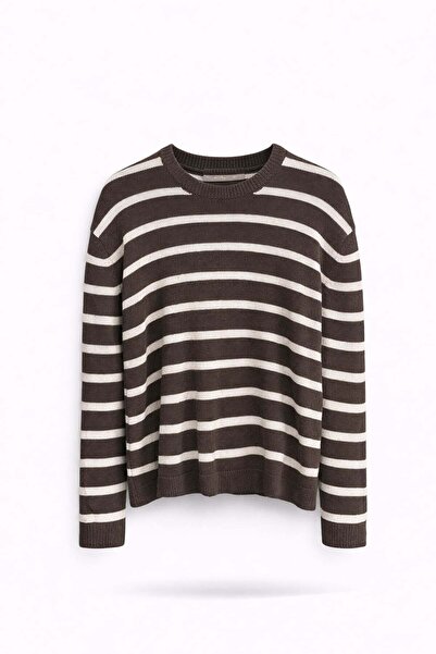 5in1Canpolat Brown Striped Mercerized Knitwear 261032