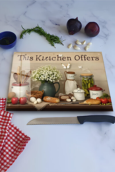 kutuTR “This Kitchen Offers Love” Yazılı Temperli Cam Kesme Tahtası 30X40 cm ...