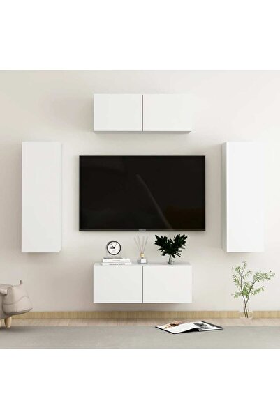 Concept Σετ ντουλαπιών τηλεόρασης, 4 τεμάχια, λευκό, μοριοσανίδα