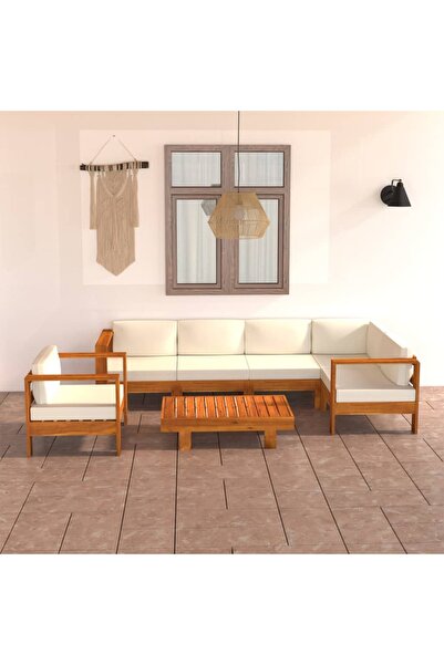 Concept Σετ επίπλων κήπου με λευκά/κρεμ μαξιλάρια, 7 τεμάχια, μασίφ ξύλο ακακίας