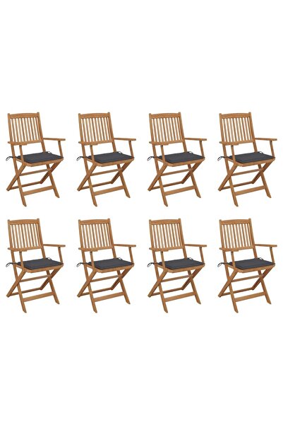 Concept Πτυσσόμενες καρέκλες εξωτερικού χώρου με μαξιλάρια, 8 τεμ., από μασίφ...