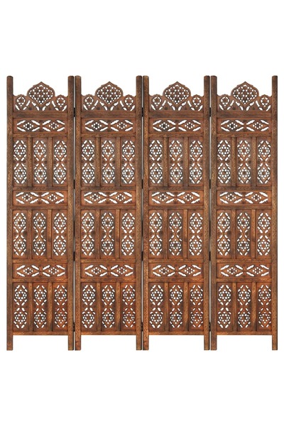 Concept Paravan cameră sculptat manual 4 panouri maro 160x165 cm mango