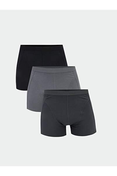 LC Waikiki Γκρι Standard Fit Βαμβακερά εύκαμπτα ανδρικά μποξεράκια 3 τεμαχίων