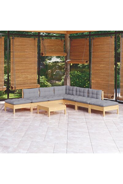 Concept Set mobilier grădină cu perne gri, 8 piese, lemn de pin
