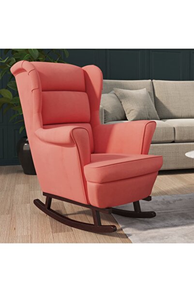 Concept Κουνιστή πολυθρόνα με πόδια από μασίφ ξύλο καουτσούκ, ροζ, Βελούδο