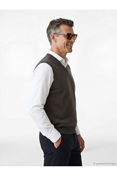 LC Waikiki سترة تريكو رجالية ذات ياقة على شكل حرف V باللون الرمادي