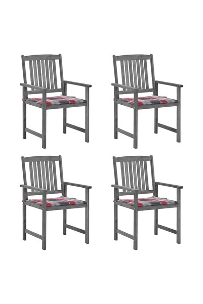 Concept Καρέκλες σκηνοθέτη με μαξιλάρια, 4 τεμ., γκρι, μασίφ ξύλο ακακίας