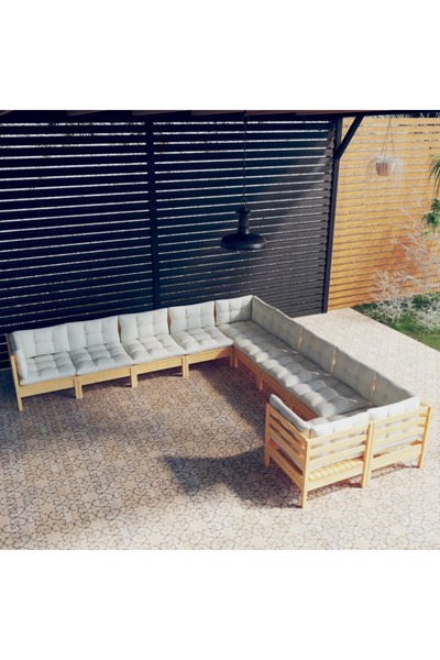 Concept Σετ επίπλων κήπου με κρεμ μαξιλάρια, 10 τεμάχια, ξύλο πεύκου