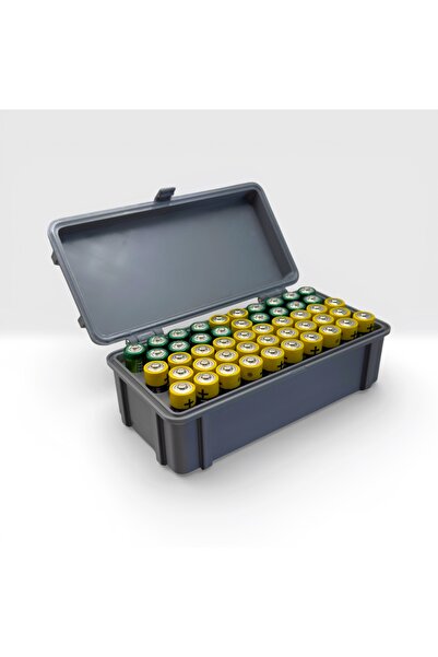 Peynir3D 48'li AA Pil Saklama Kutusu - Sandık Tasarım Dekoratif Organizer (Gri)