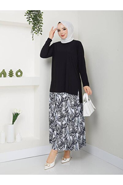 MODAMÜNASİP Palmiye Pattern Sandy Skirt Set
