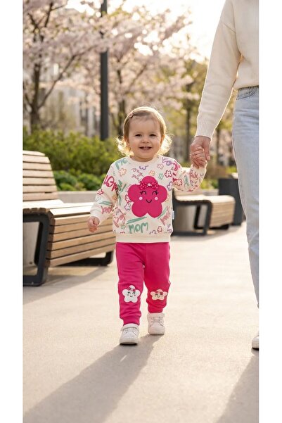TA&CE KIDS Çiçek Aplikeli Kız Bebek Eşofman Takımı – Uzun Kollu Sweatshirt 2l...