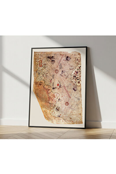 Rosaart Piri Reis Dünya Haritası Ahşap Çerçeveli Poster –1513 Vintage Antik H...