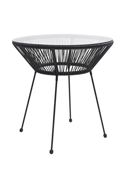 Concept Garden table, black, Ø70x74 cm, glass and rattan