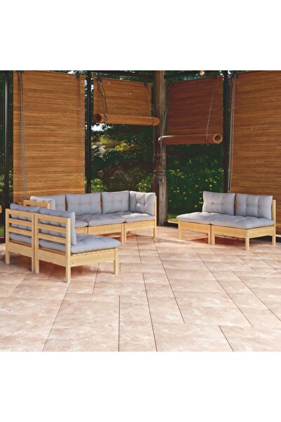 Concept Σετ επίπλων κήπου με γκρι μαξιλάρια, 7 τεμάχια, από μασίφ ξύλο πεύκου