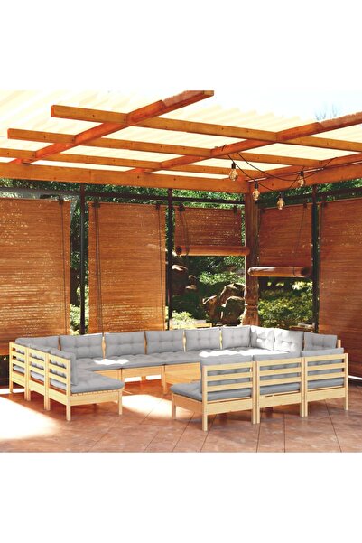 Concept Σετ επίπλων κήπου με μαξιλάρια, 14 τεμάχια, γκρι, μασίφ ξύλο πεύκου