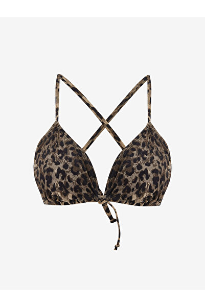 LC Waikiki Brown Leopard Printed Piece Women's Bikini Top with Removable Pads