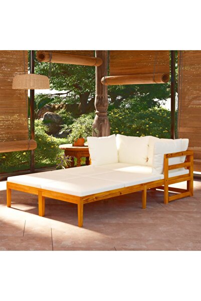 Concept Șezlonguri cu perne alb crem, 2 buc., lemn masiv de acacia