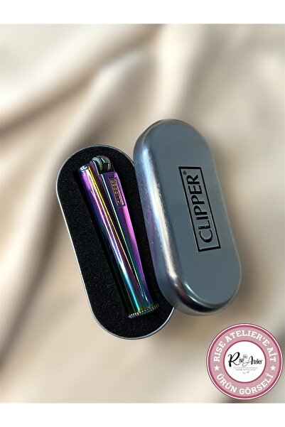 risee.atelier Clipper Metal Benzinli Çakmak – Rainbow / Oil Slick Renk – Taşl...