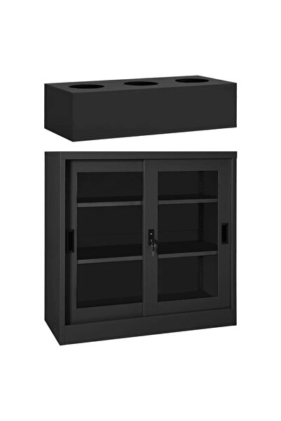 Concept Ντουλάπα με συρόμενη πόρτα και γλάστρα, ανθρακί, ατσάλι