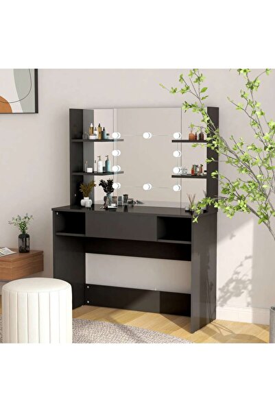 Concept Masă machiaj cu lumini LED, negru, 100x40x135 cm , MDF
