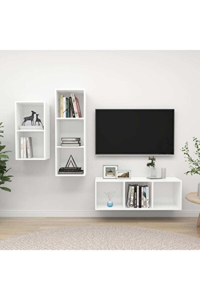 Concept Σετ ντουλαπιών τηλεόρασης, 3 τεμάχια, λευκό, μοριοσανίδα