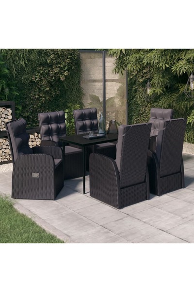 Concept Σετ επίπλων κήπου 7 τεμαχίων με μαξιλάρια, μαύρο
