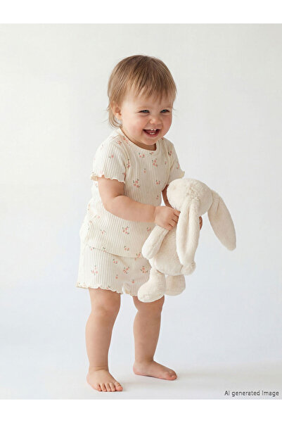 LC Waikiki Floral Patterned Baby Girl Shorts and T-Shirt