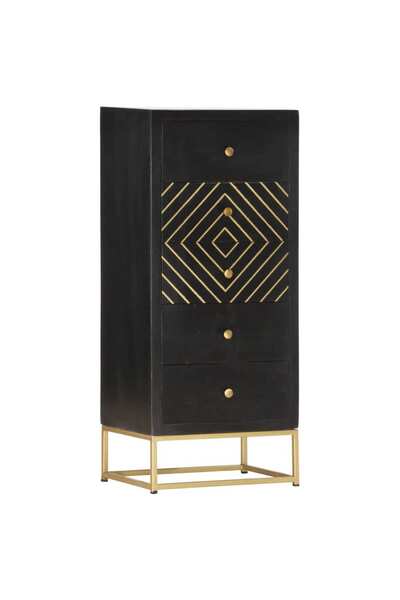 Concept Dulap cu sertare, negru/auriu, 45 x 30 x 105 cm, lemn de mango