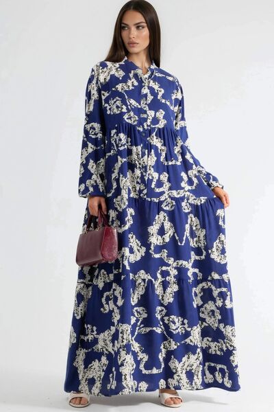 Hiccup Buttoned V-Neck Patterned Maxi Dress