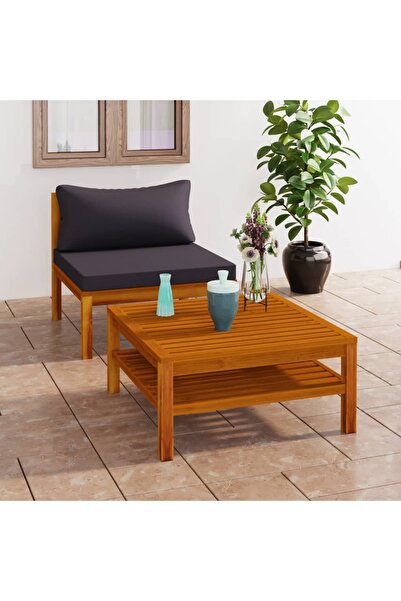 Concept Σετ καναπέδων κήπου, 2 τεμάχια, μαξιλάρια σε σκούρο γκρι χρώμα, ξύλο ...