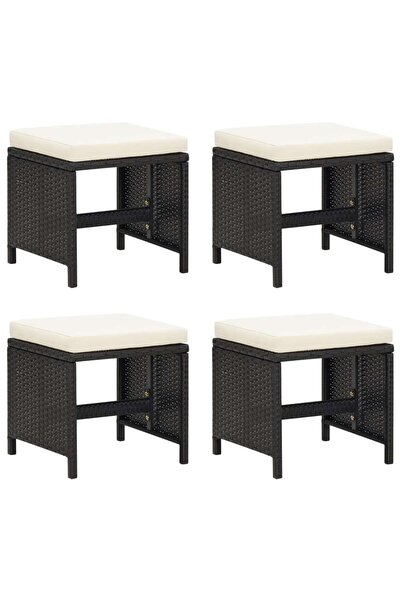 Concept Σκαμπό κήπου με μαξιλάρια, 4 τεμ., μαύρο, πολυρατάν