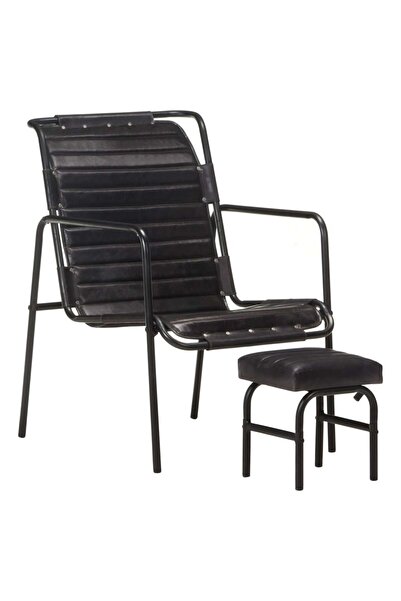 Concept Πολυθρόνα χαλάρωσης με υποπόδιο, μαύρη, Γνήσιο Δέρμα