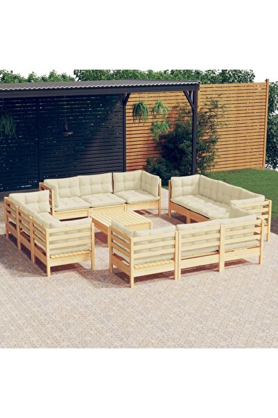 Concept Σετ επίπλων κήπου με κρεμ μαξιλάρια, 13 τεμάχια, μασίφ ξύλο πεύκου