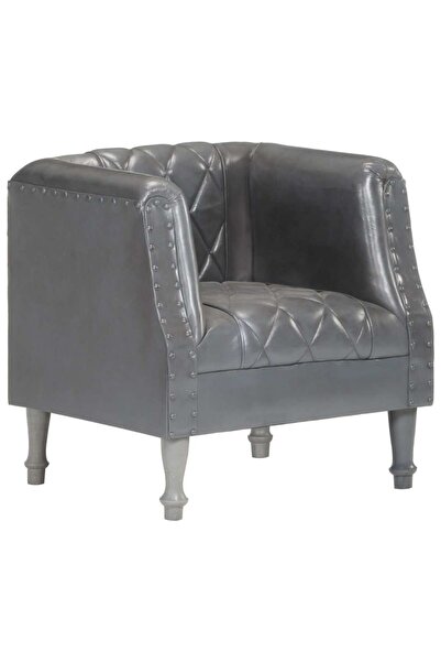 Concept Πολυθρόνα με στρογγυλή πλάτη, γκρι, Γνήσιο Δέρμα