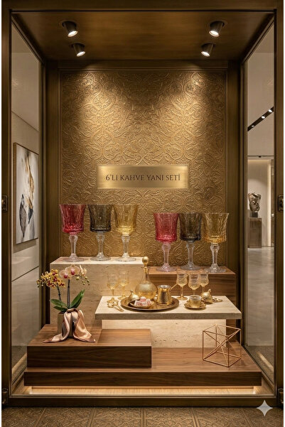 Marka Herencia Yasemin Kahve Yanı Bardağı 3 Renk (Pembe-Siyah-Sarı) Cam Desen...