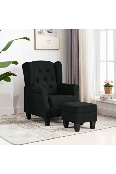 Concept Πολυθρόνα με υποπόδιο, μαύρη, υφασμάτινη