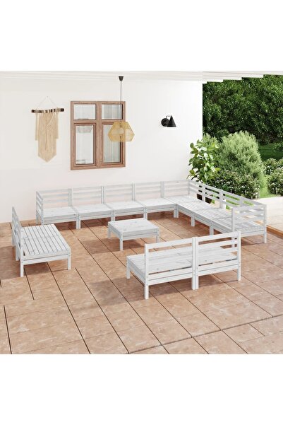 Concept Σετ επίπλων κήπου, 13 τεμάχια, λευκό, μασίφ ξύλο πεύκου