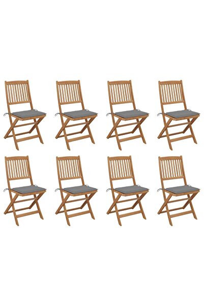 Concept Πτυσσόμενες καρέκλες εξωτερικού χώρου με μαξιλάρια, 8 τεμ., από μασίφ...