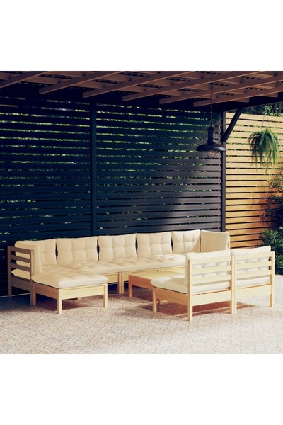 Concept Σετ επίπλων κήπου με κρεμ μαξιλάρια, 10 τεμάχια, μασίφ ξύλο πεύκου
