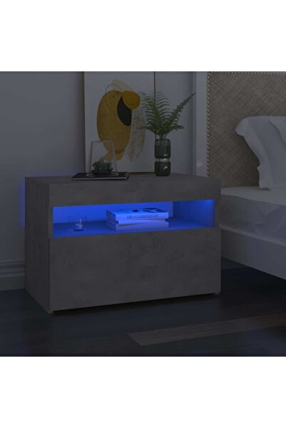 Concept Κομοδίνο με φώτα LED, 2 τεμ., γκρι σκυροδέματος, 60x35x40 εκ.