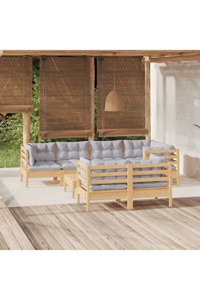 Concept Σετ επίπλων κήπου με μαξιλάρια, 8 τεμάχια, γκρι, μασίφ ξύλο πεύκου