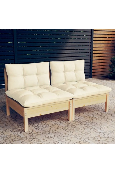 Concept Canapea de grădină cu 2 locuri, cu perne crem, lemn masiv pin
