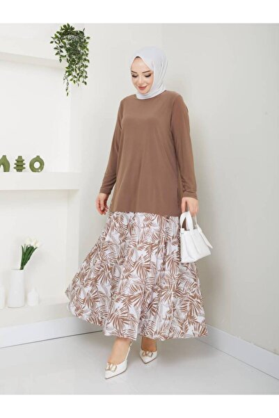 MODAMÜNASİP Palmiye Pattern Sandy Skirt Set