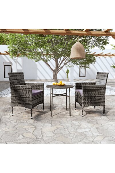 Concept Σετ επίπλων κήπου, 3 τεμάχια, γκρι, πολυρατάν