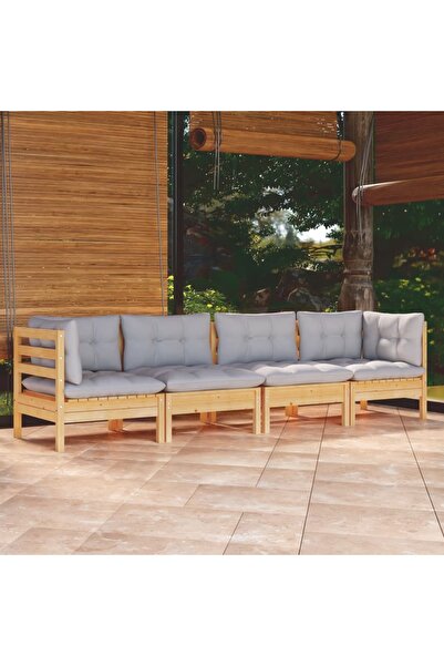 Concept Σετ επίπλων κήπου με μαξιλάρια, 4 τεμάχια, γκρι, μασίφ ξύλο πεύκου