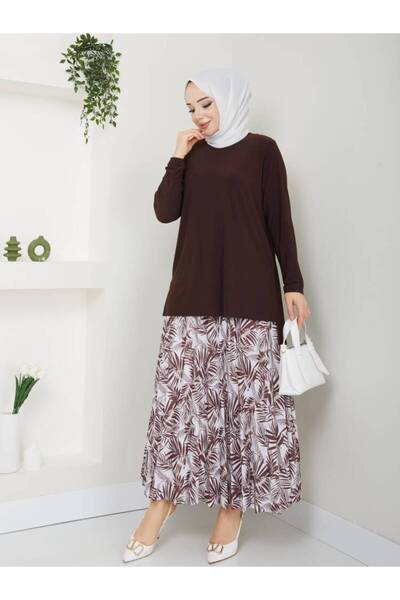MODAMÜNASİP Palmiye Pattern Sandy Skirt Set