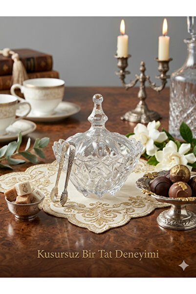 Marka Herencia MANOLYA Kristal Şekerlik Kapaklı Cam Şekerlik Lokumluk Kahve Y...