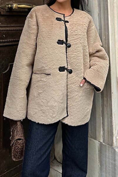 XXL BUTİK Women's Buttoned Oversized Plush Jacket Esrmylk31